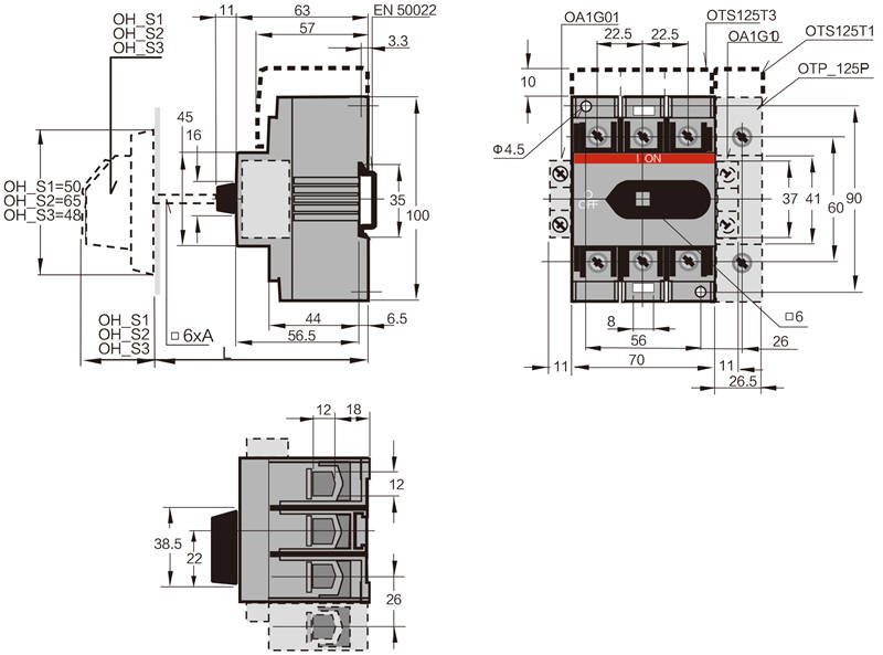 WOT series 3 Pole 40A 63A 80A 100A 125A Load Isolator Switch