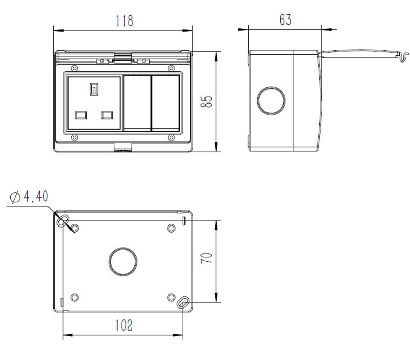 WST-S2S Waterproof 13A 2Gang Switch 1Gang Socket For Bathroom