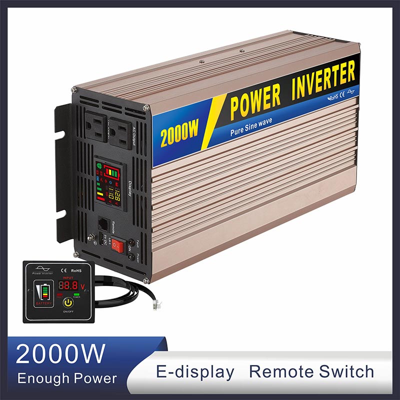 2000W 2KW Power Inverter 12V 24V 48VDC Solar Pure Sine Wave