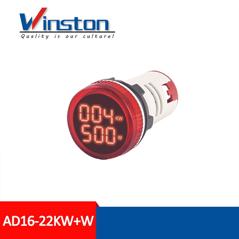 AD16-22KW+W 22mm AC 220V 50W - 4.5KW Led light Digital Watt Meter Indicator Power Meter