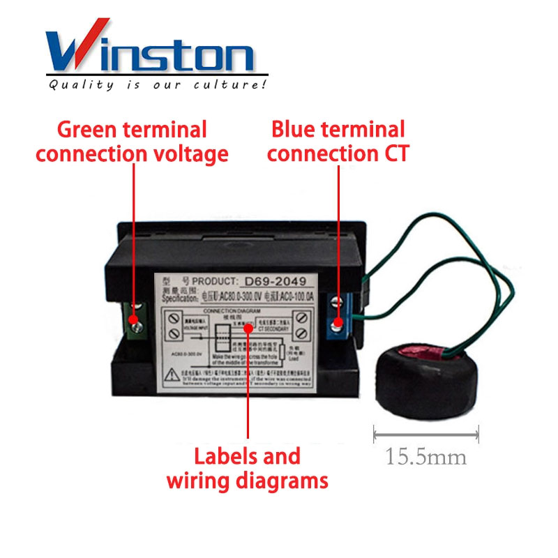 D69-2049 100A 80-300V Digital AC Voltmeter and Ammeter Voltage Meters Electric Power Energy