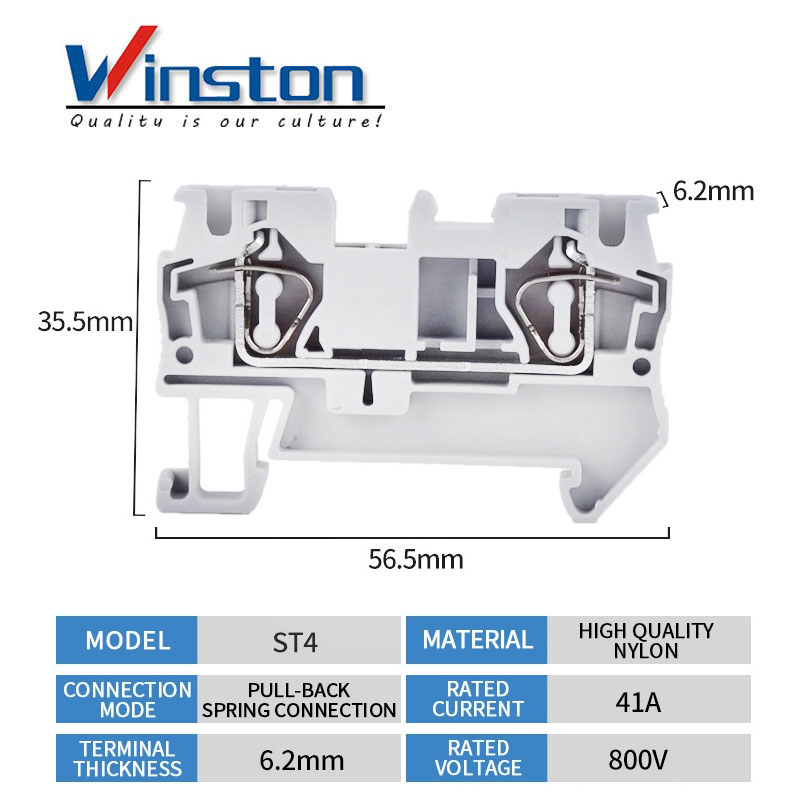 High Quality Feed Through Spring Terminal Block Connector Electrical Din Rail Terminal Block