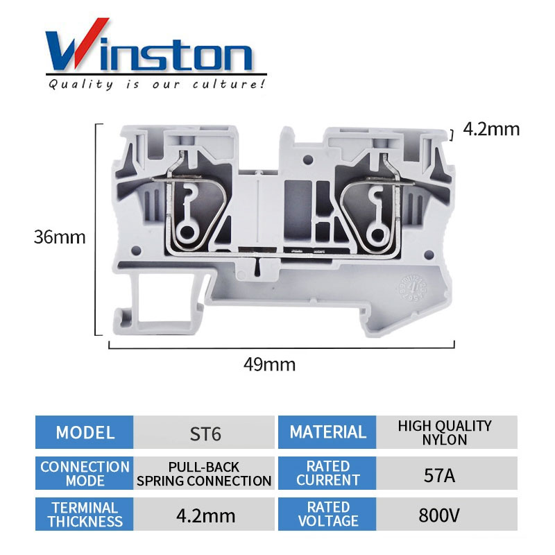 Winston Push in Connection Feed Through DIN Rail screw plastic Brass Terminals Blocks