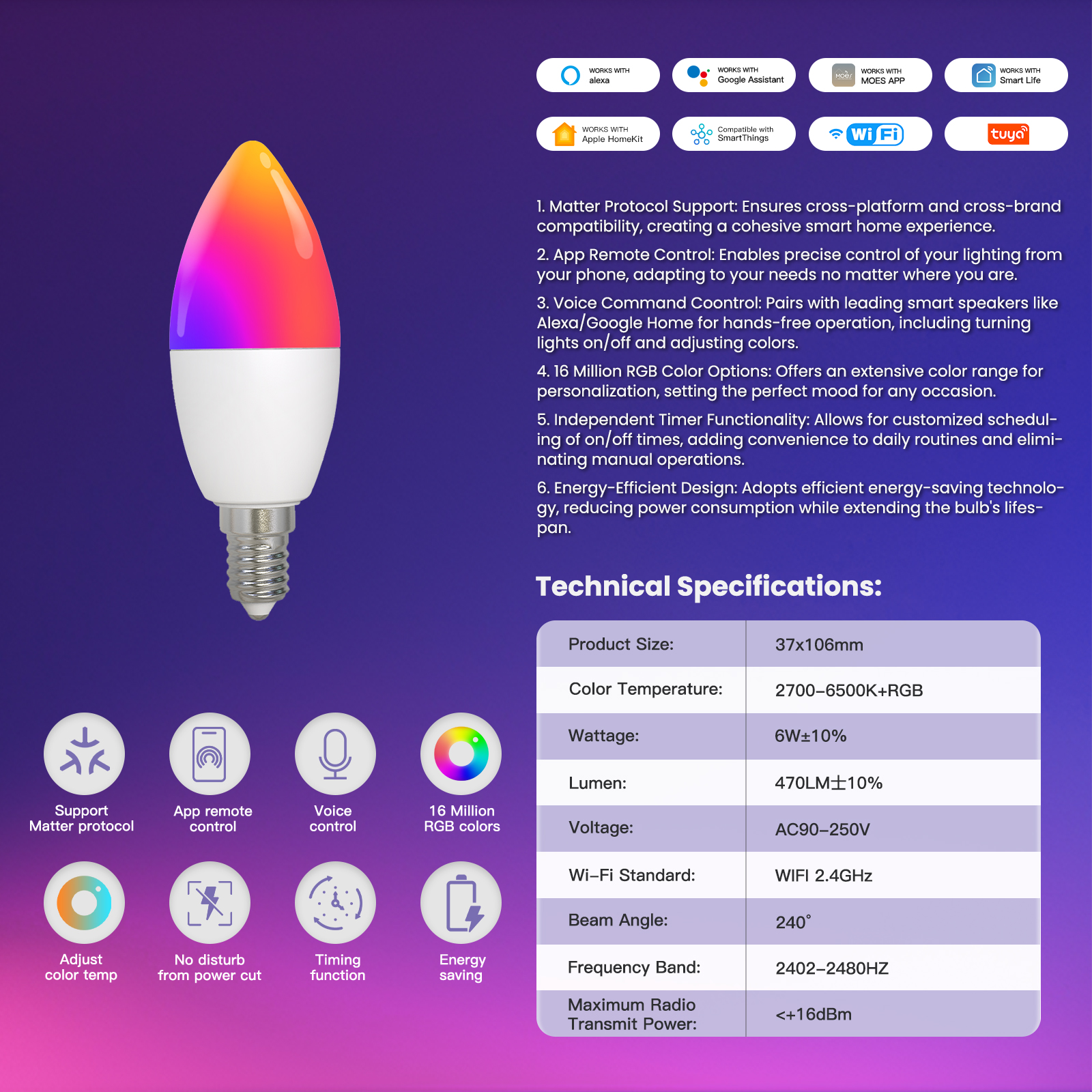 Rgb Led Wifi Smart Home Lights Lamp Smart Wifi Bulb