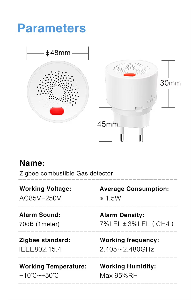 Kitchen Gas Detector Zigbee Tuya lpg Combustible Smart Gas Leak Sensor