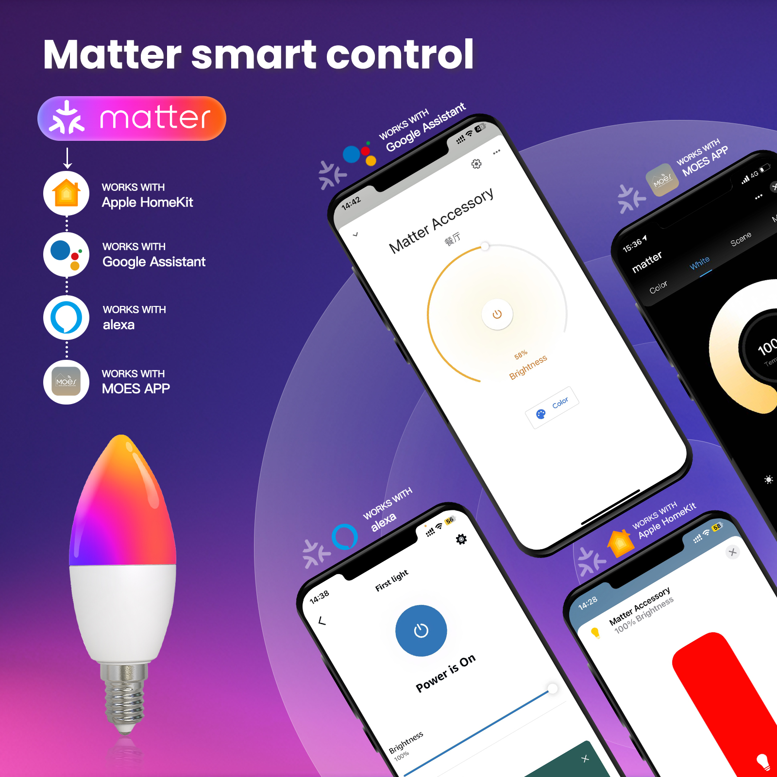 smart Bulbs E14 smart Bulb Matter Tuya Wifi Smart Light Dimmable Tuya