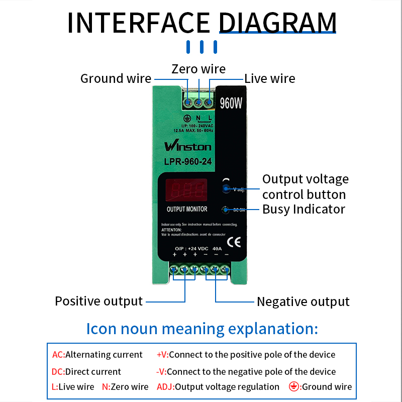 LPR-960 24V 960W 12.5A LED Display Din Rail Switching Power Supply